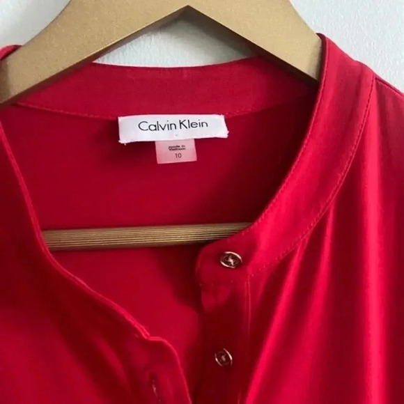 Calvin Klein Red Shirt Dress with Waist Tie - Picture 9 of 13